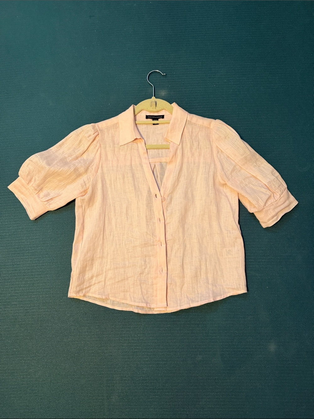 Saks Light Pink Puff-Sleeve linen top